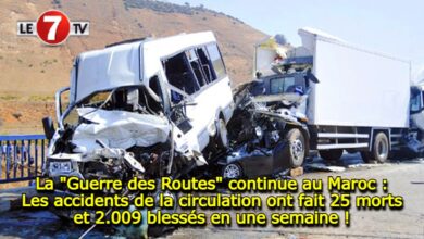 Photo of La « Guerre des Routes » continue au Maroc : Les accidents de la circulation ont fait 25 morts et 2.009 blessés en une semaine !