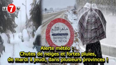 Photo of Alerte météo : Chutes de neiges et fortes pluies, de mardi à jeudi, dans plusieurs provinces !