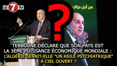 Photo of TEBBOUNE DÉCLARE QUE SON PAYS EST LA 3ÈME PUISSANCE ÉCONOMIQUE MONDIALE : L’ALGÉRIE SERAIT-ELLE « UN ASILE PSYCHIATRIQUE » À CIEL OUVERT ?