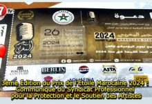 Photo of 3ème Édition du Prix de l’Étoile Marocaine 2024 : Communiqué du Syndicat Professionnel pour la Protection et le Soutien des Artistes